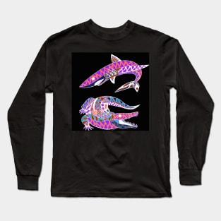 jaw and teeth in shark and crocodile gator ecopop art Long Sleeve T-Shirt